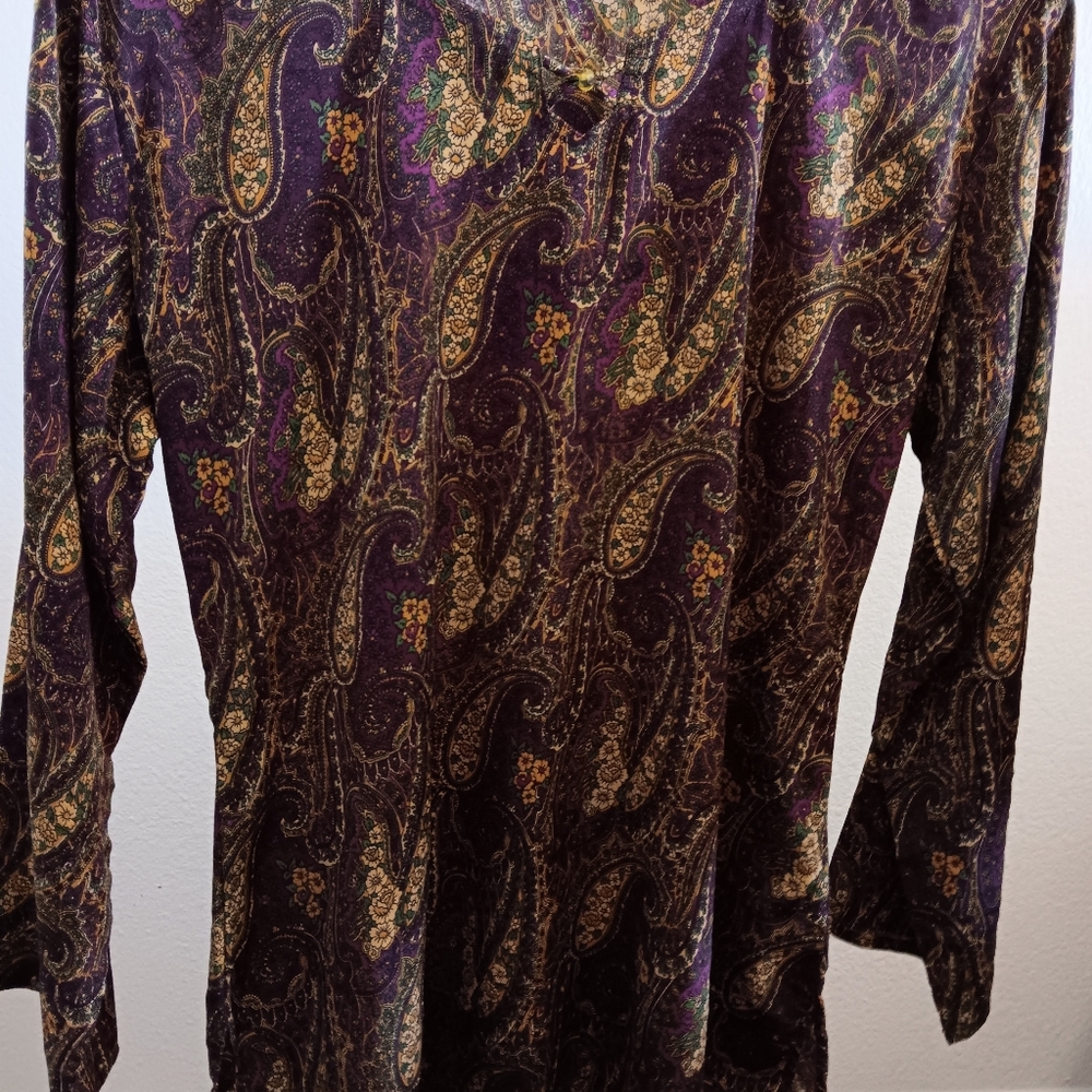 Indian Satin Paisley Long Sleeve Shirt - Purple and Gold